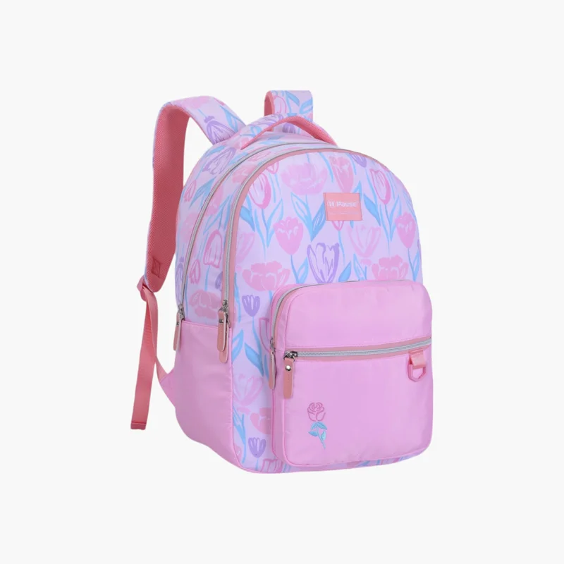PAUSE Printed Pink School Backpack for Girls